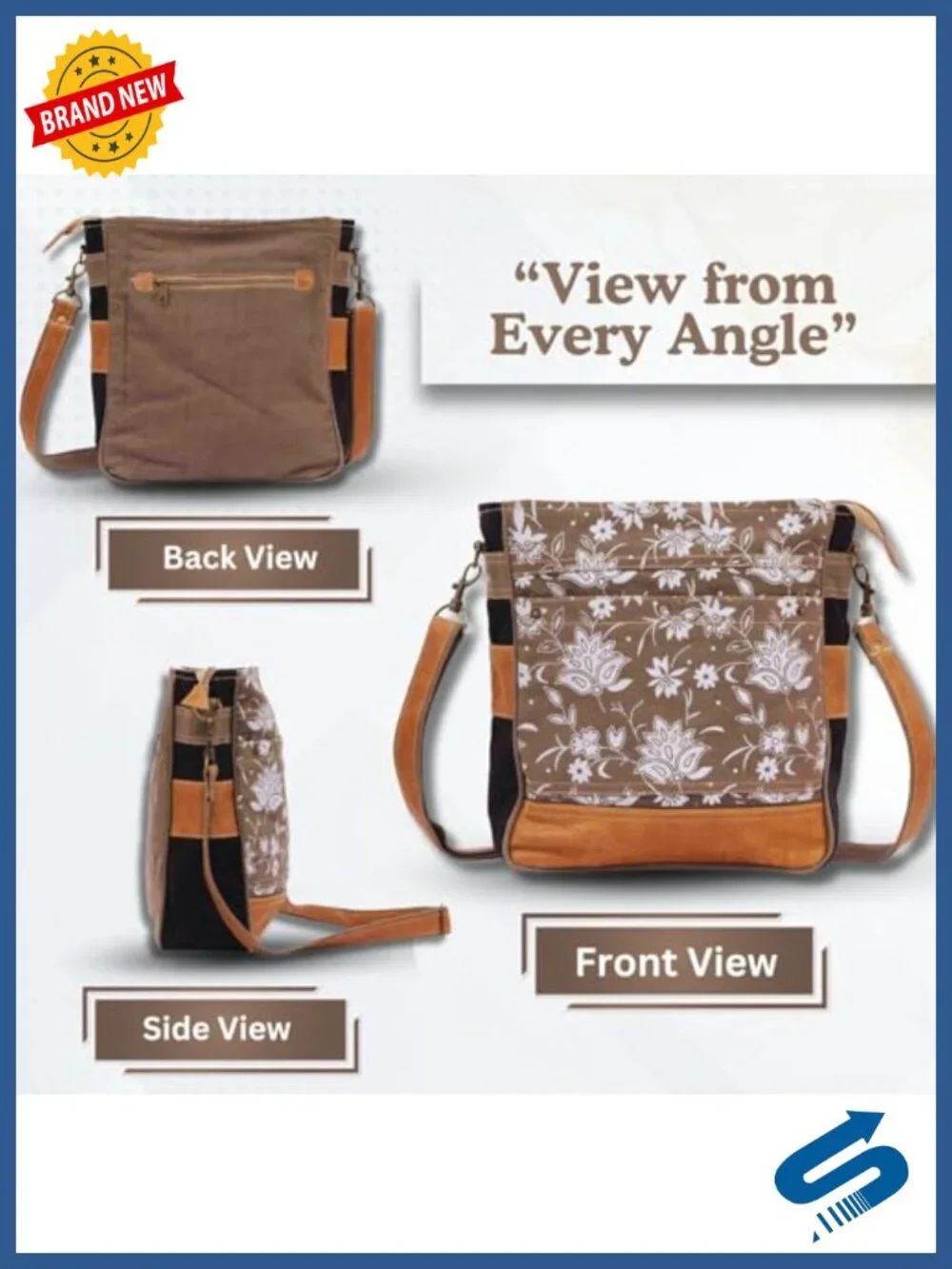 Canvas & Leather Shoulder Bag, Adjustable Crossbody Bag for Women